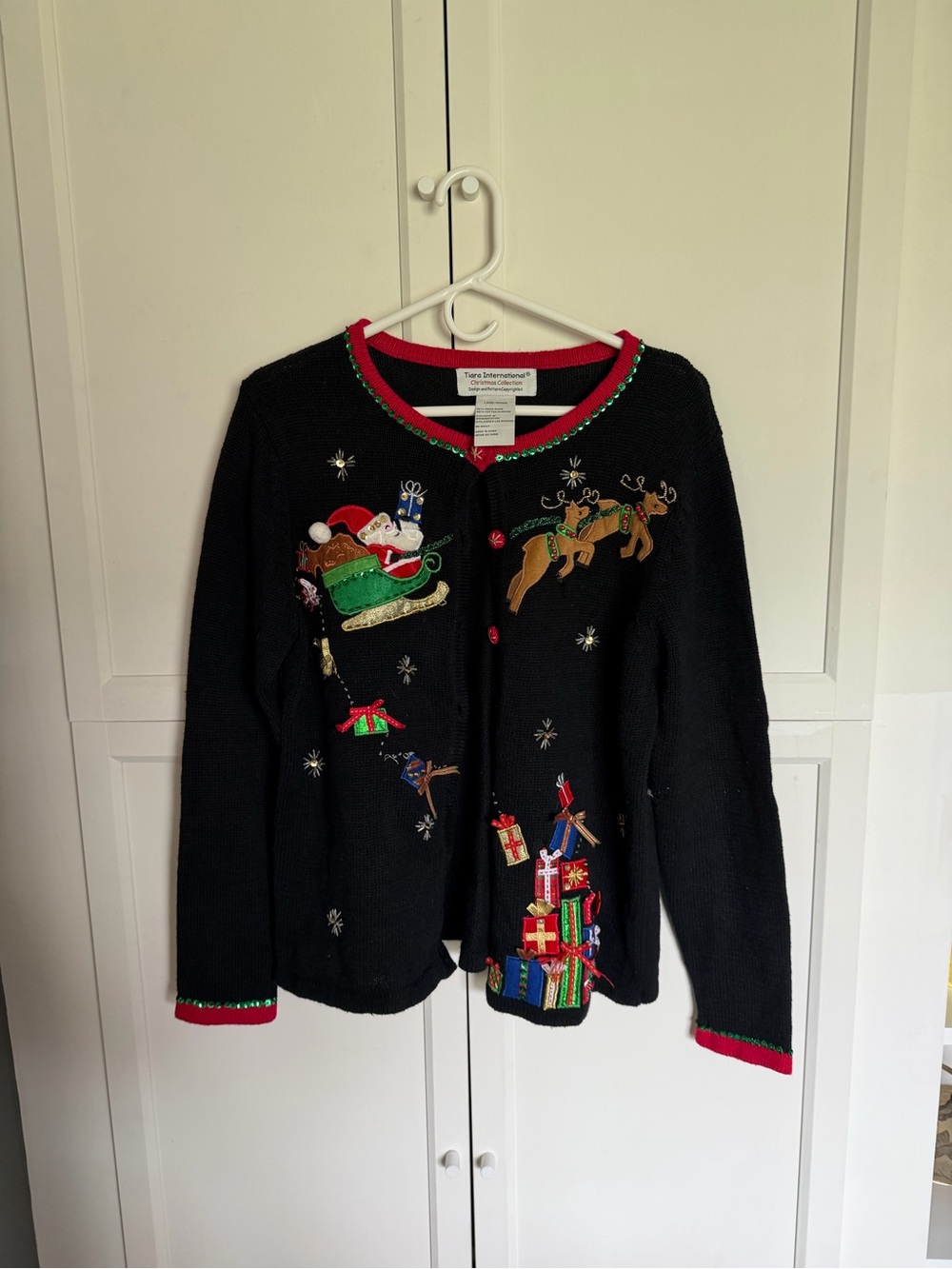 Tara International Black Christmas Cardigan with Santa & Reindeer